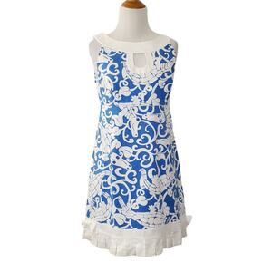Lilly Pulitzer Gabby Gator Dress Printed Cotton A Line Blue Keyhole Neck Women 2
